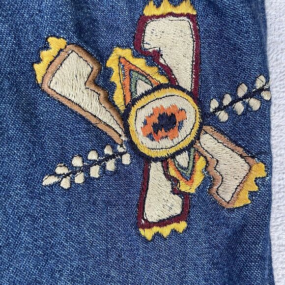 Carrie Allen Embroidered Western Vest Women's L Blue Denim  Boho Crochet Vtg - Picture 7 of 13